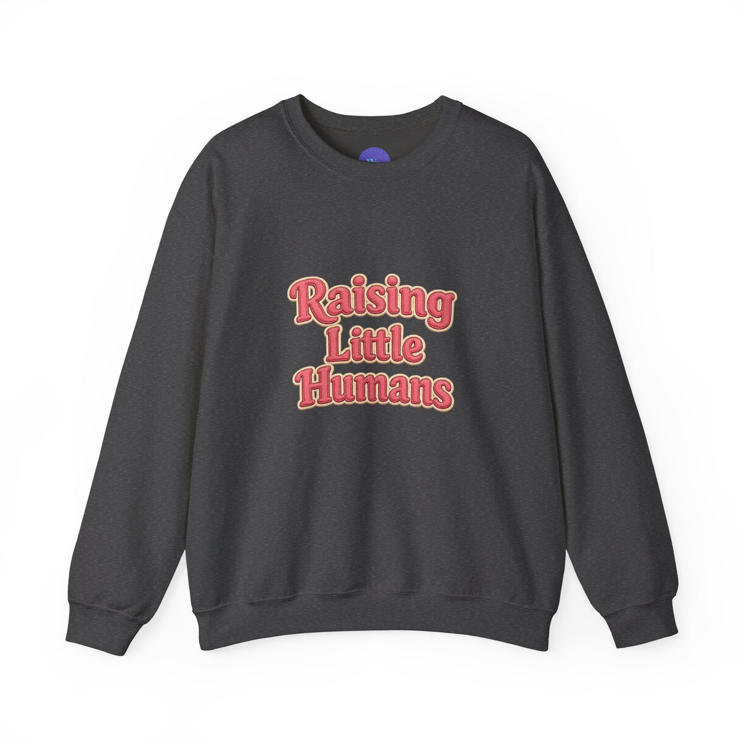 Raising Little Humans Sweatshirt | Faux Embroidered Mom Crewneck | Cozy Parent Sweatshirt | Gildan 18000 | Embroidery Look