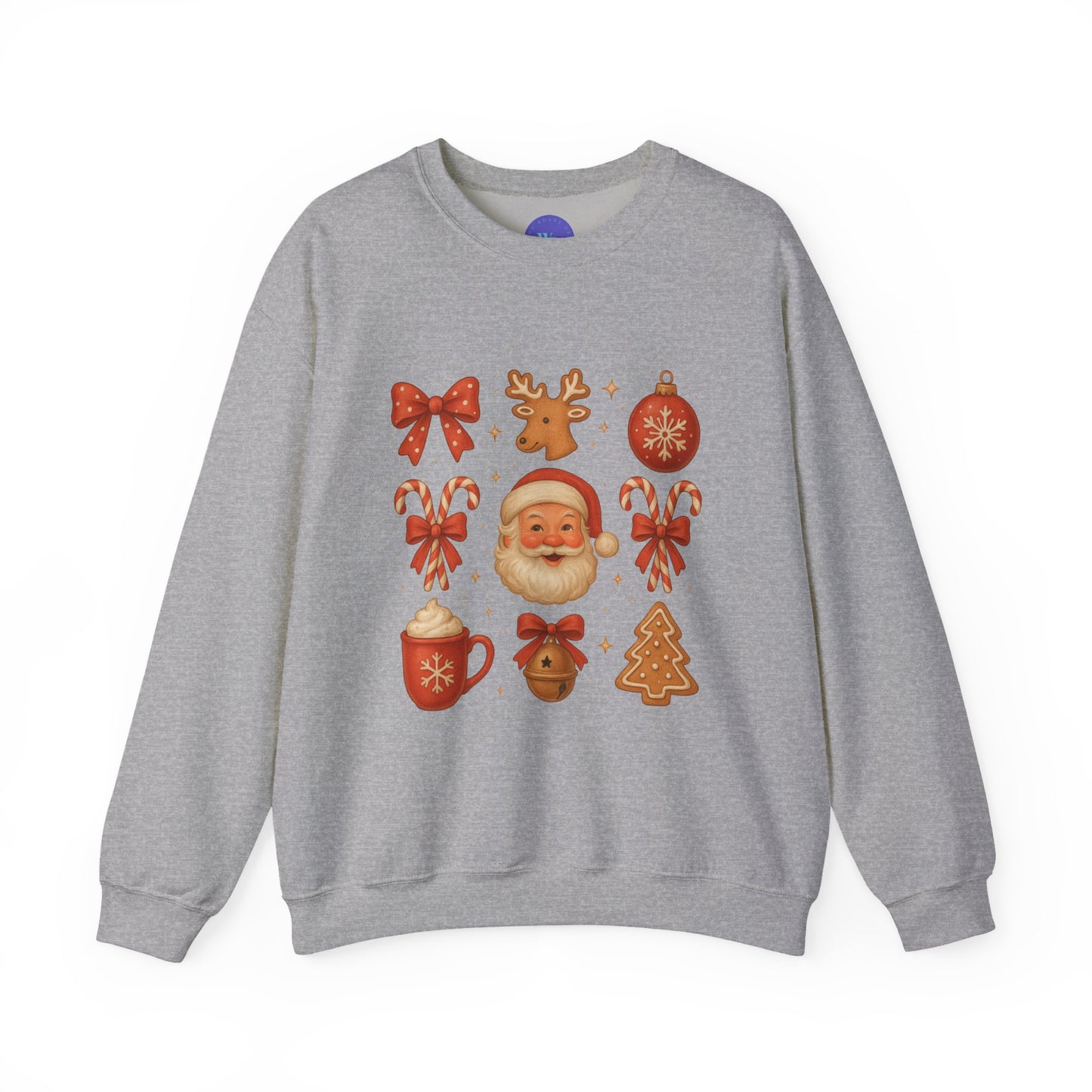 Vintage Santa Christmas Crewneck Sweatshirt for Women | Retro Holiday Cocoa Mug Gingerbread Candy Cane Sweatshirt | Cozy Xmas Gift