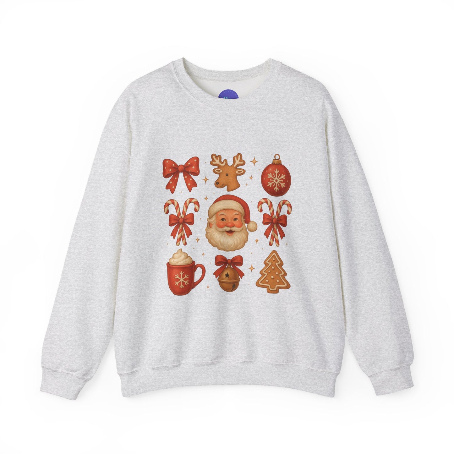 Vintage Santa Christmas Crewneck Sweatshirt for Women | Retro Holiday Cocoa Mug Gingerbread Candy Cane Sweatshirt | Cozy Xmas Gift