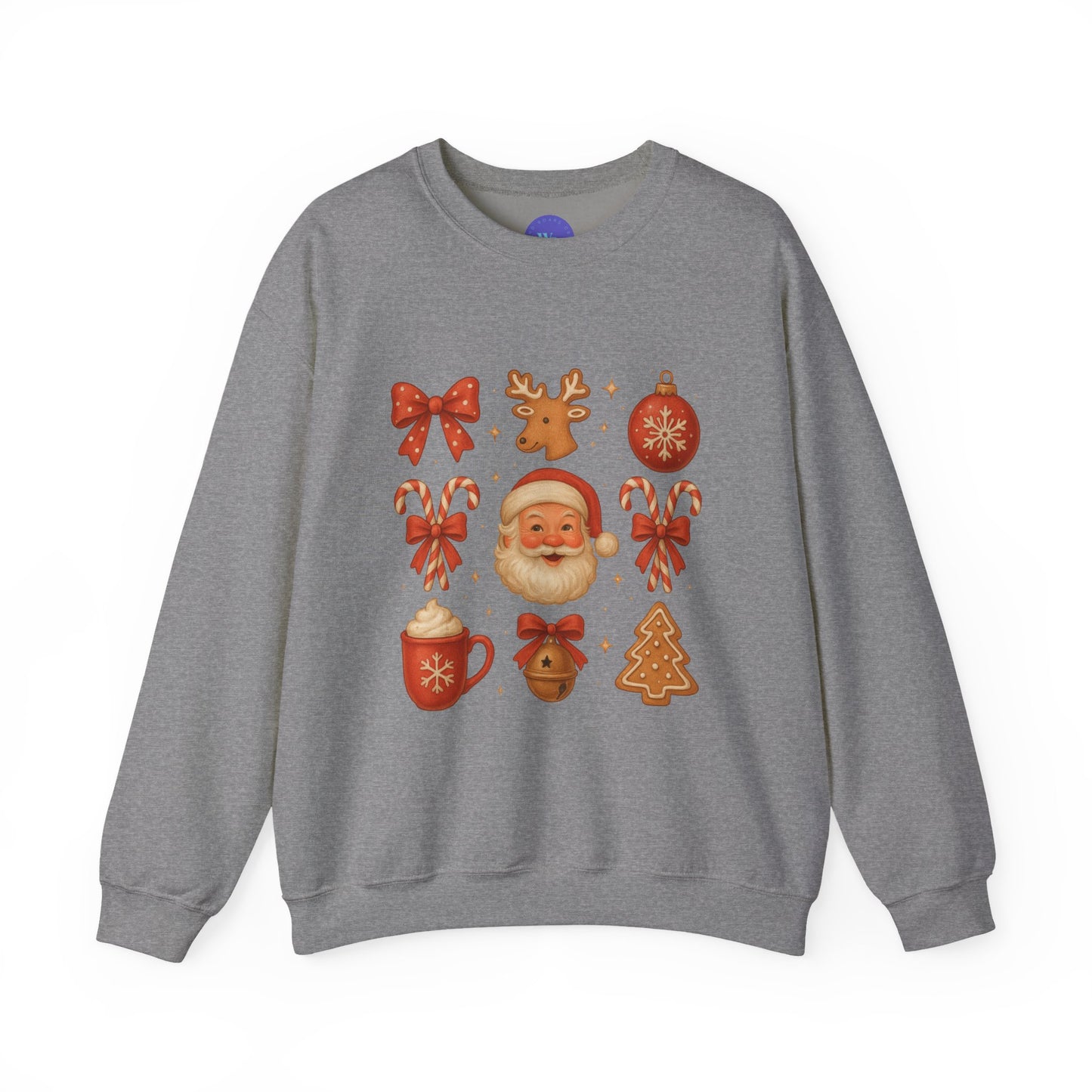 Vintage Santa Christmas Crewneck Sweatshirt for Women | Retro Holiday Cocoa Mug Gingerbread Candy Cane Sweatshirt | Cozy Xmas Gift
