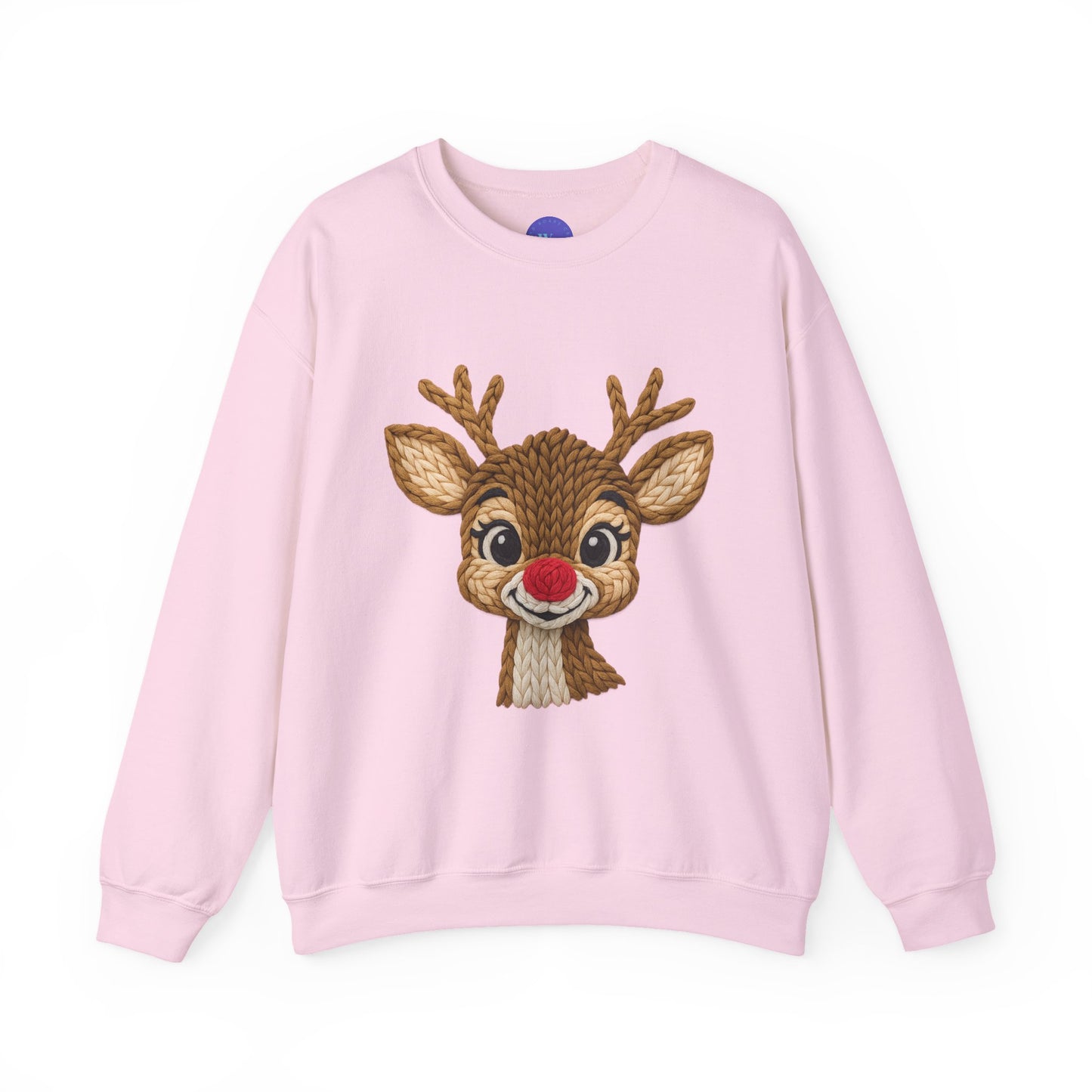 Reindeer Crewneck Sweatshirt, Faux Crochet Design for Christmas Fun, Holiday Parties, Unisex Pullover Jumper, Winter Sweater, Festive Top