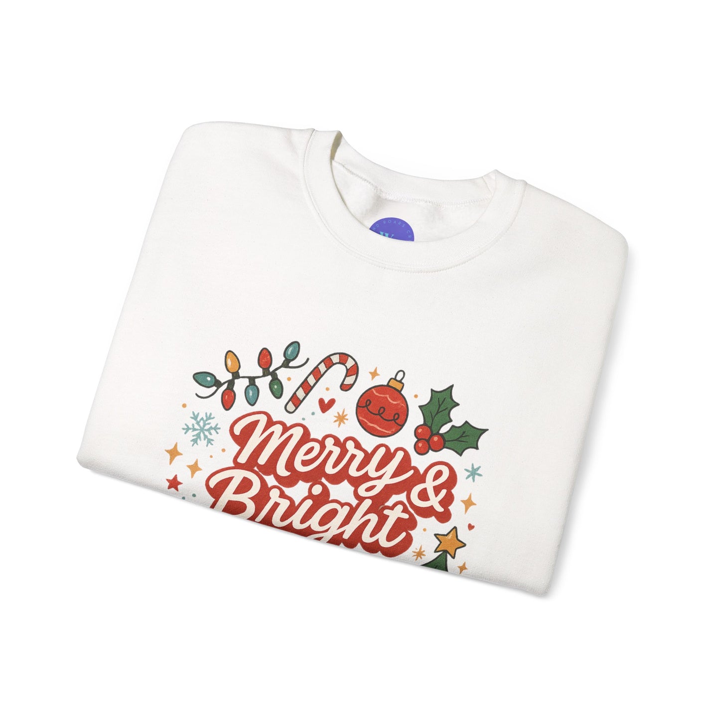 Merry & Bright Crew Sweatshirt | Christmas Crewneck | Matching Holiday Shirt | Family Christmas Sweater | Retro Festive Graphic Tee