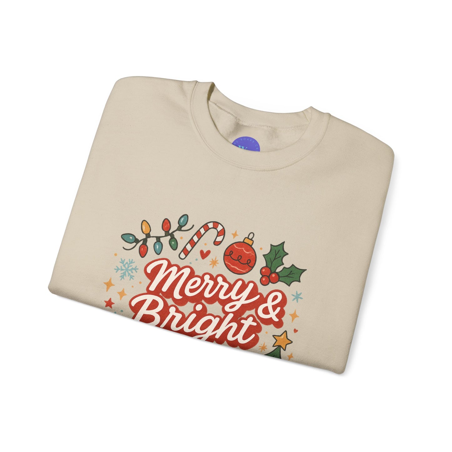Merry & Bright Crew Sweatshirt | Christmas Crewneck | Matching Holiday Shirt | Family Christmas Sweater | Retro Festive Graphic Tee