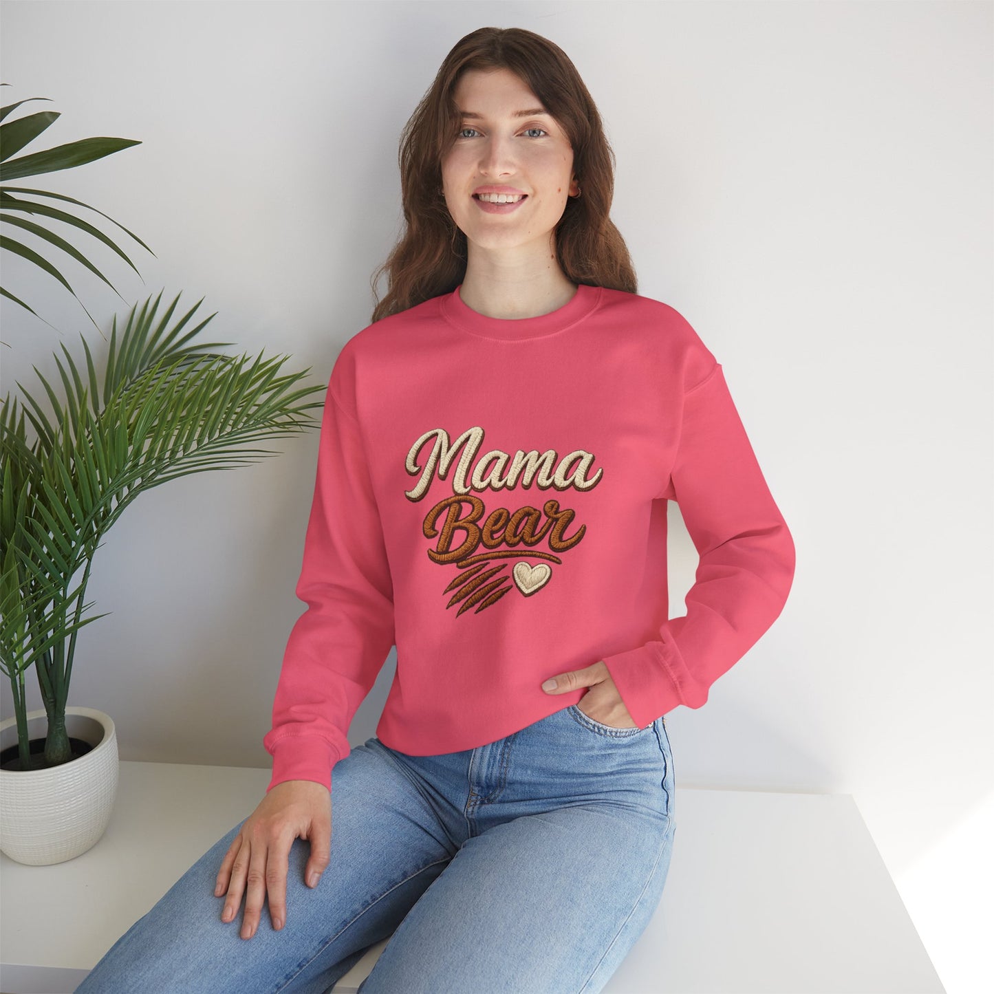 Mama Bear Faux Embroidered Sweatshirt | Mama Bear Crewneck | Cozy Mom Sweatshirt | Gildan 18000 | Embroidery Look Mama