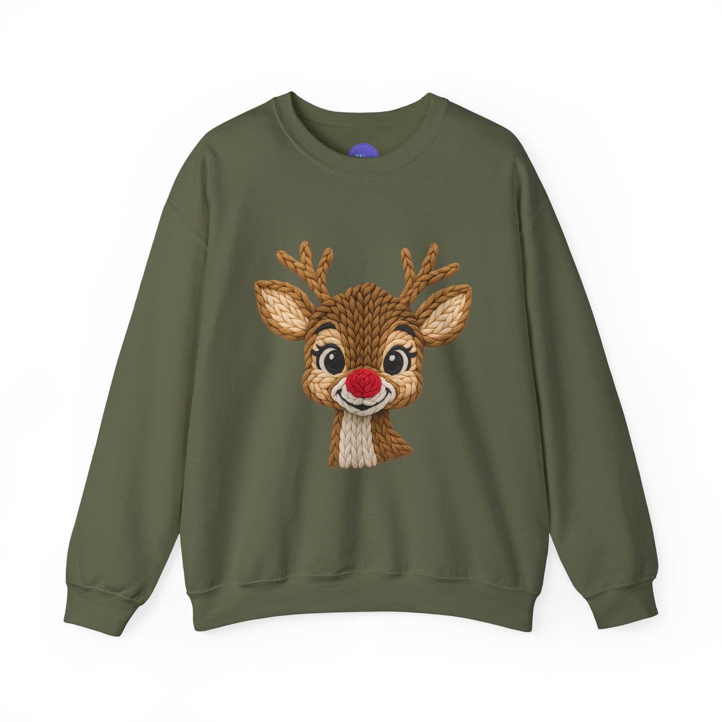 Reindeer Crewneck Sweatshirt, Faux Crochet Design for Christmas Fun, Holiday Parties, Unisex Pullover Jumper, Winter Sweater, Festive Top