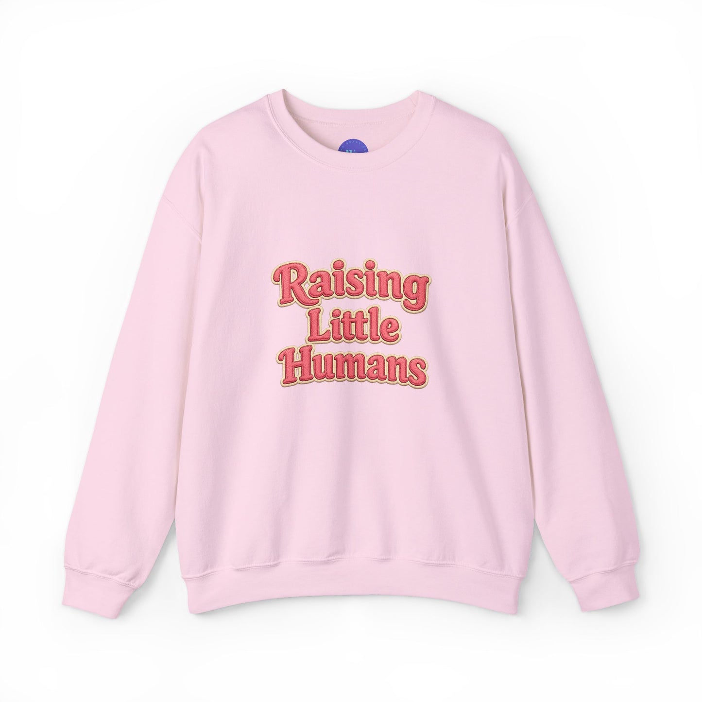 Raising Little Humans Sweatshirt | Faux Embroidered Mom Crewneck | Cozy Parent Sweatshirt | Gildan 18000 | Embroidery Look