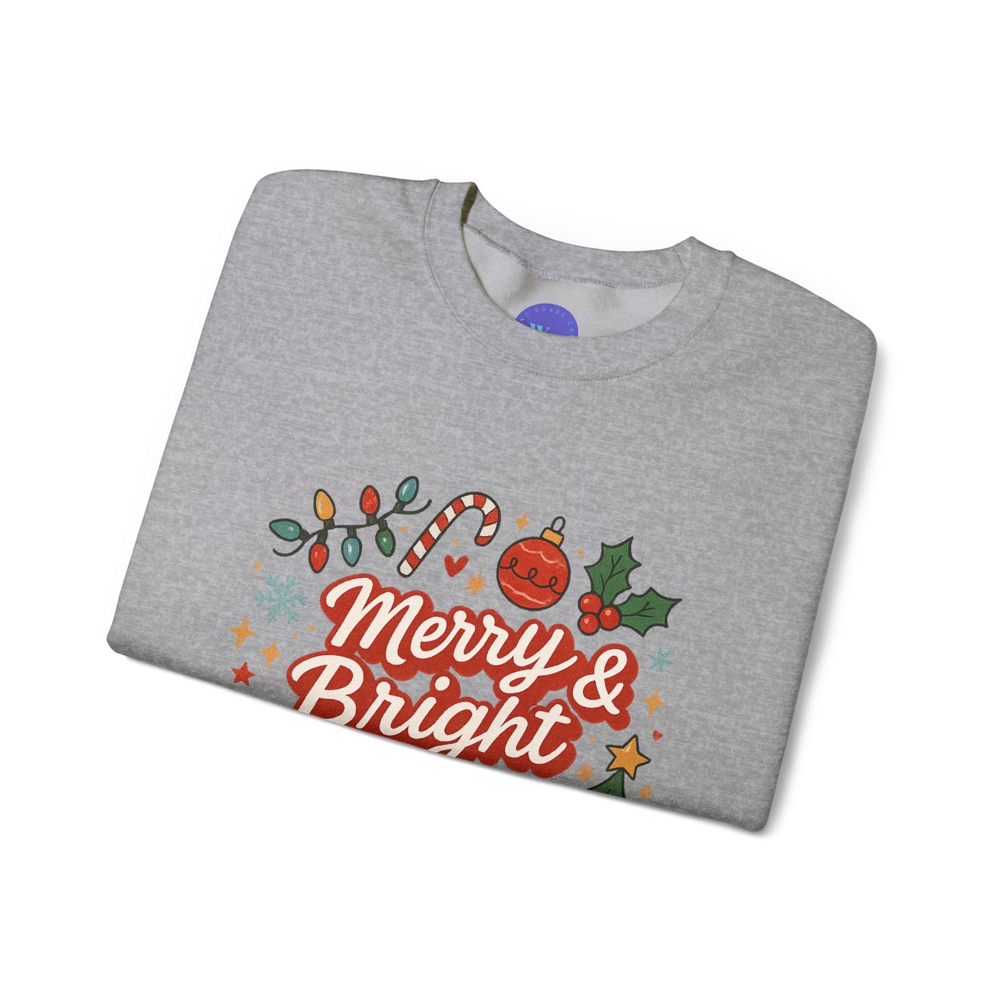 Merry & Bright Crew Sweatshirt | Christmas Crewneck | Matching Holiday Shirt | Family Christmas Sweater | Retro Festive Graphic Tee
