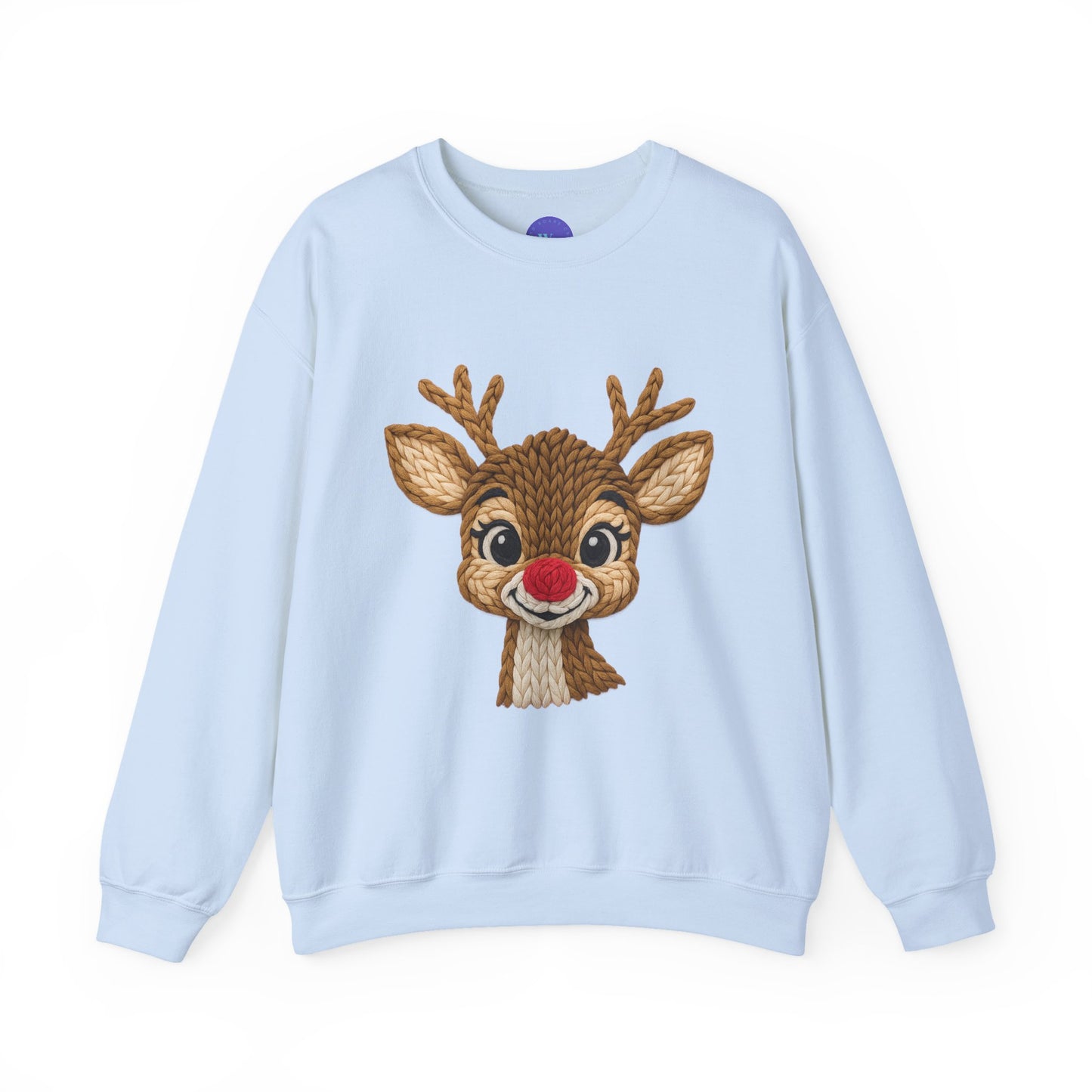 Reindeer Crewneck Sweatshirt, Faux Crochet Design for Christmas Fun, Holiday Parties, Unisex Pullover Jumper, Winter Sweater, Festive Top