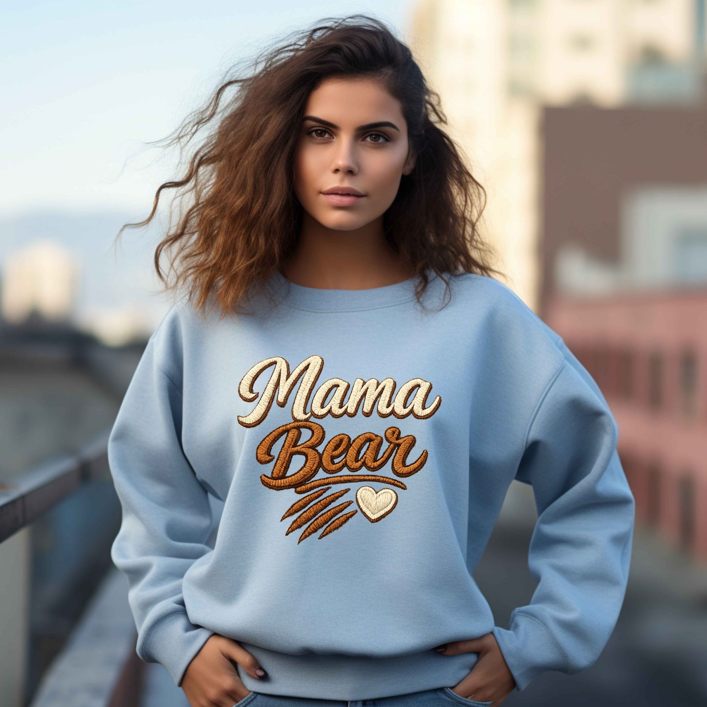 Mama Bear Faux Embroidered Sweatshirt | Mama Bear Crewneck | Cozy Mom Sweatshirt | Gildan 18000 | Embroidery Look Mama
