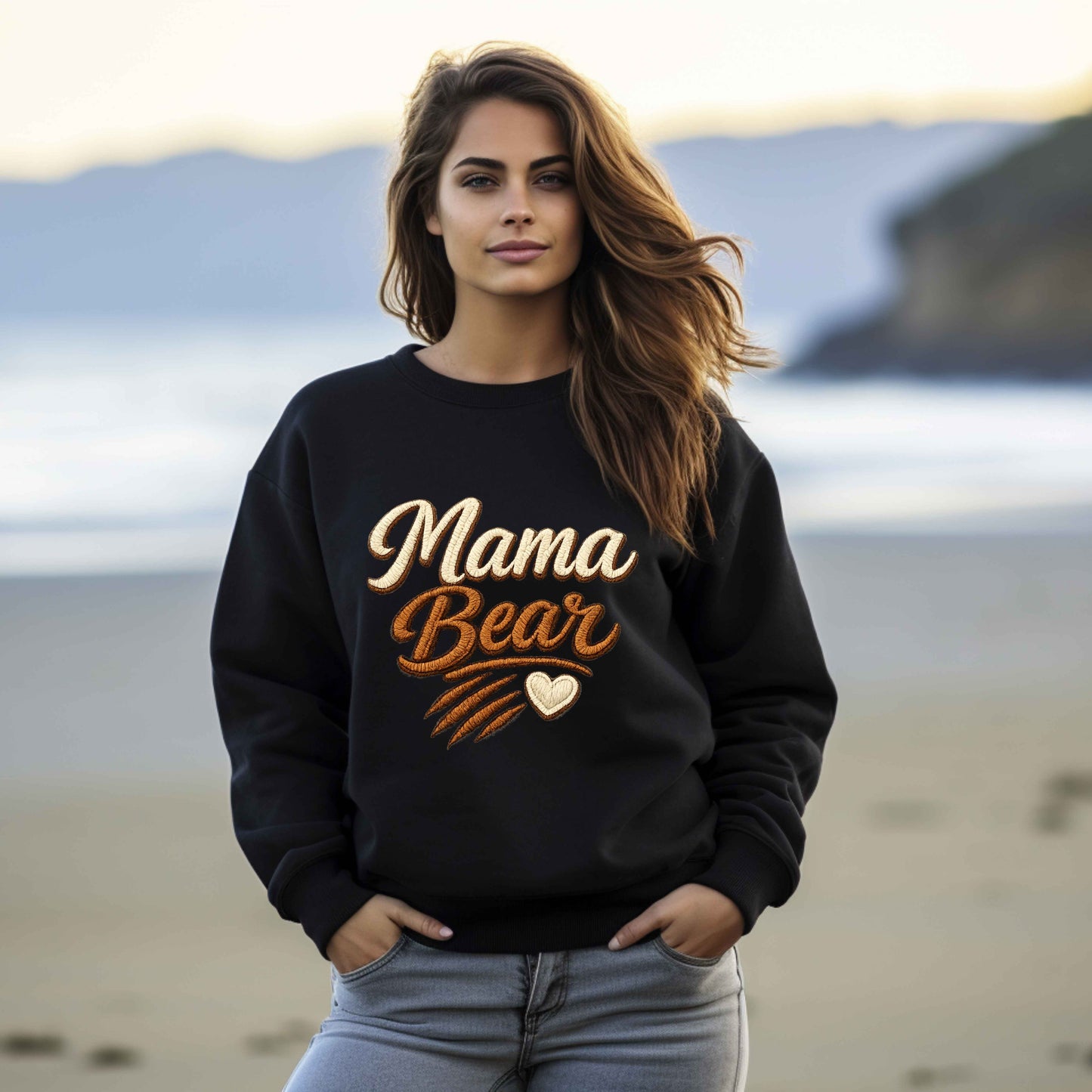 Mama Bear Faux Embroidered Sweatshirt | Mama Bear Crewneck | Cozy Mom Sweatshirt | Gildan 18000 | Embroidery Look Mama