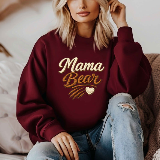 Mama Bear Faux Embroidered Sweatshirt | Mama Bear Crewneck | Cozy Mom Sweatshirt | Gildan 18000 | Embroidery Look Mama