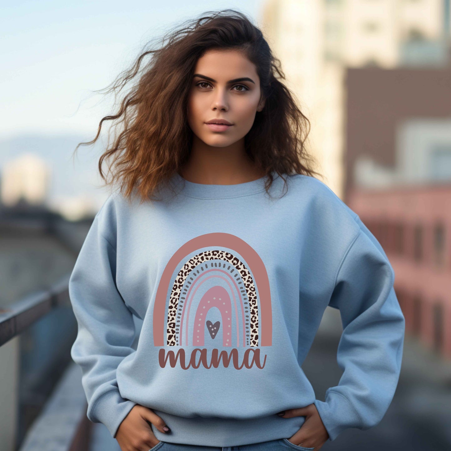 Mama Rainbow Sweatshirt | Leopard Rainbow Mama Crewneck | Cozy Mom Sweatshirt | Gildan 18000 | Gift for Moms & Mothers