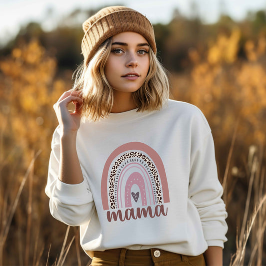 Mama Rainbow Sweatshirt | Leopard Rainbow Mama Crewneck | Cozy Mom Sweatshirt | Gildan 18000 | Gift for Moms & Mothers