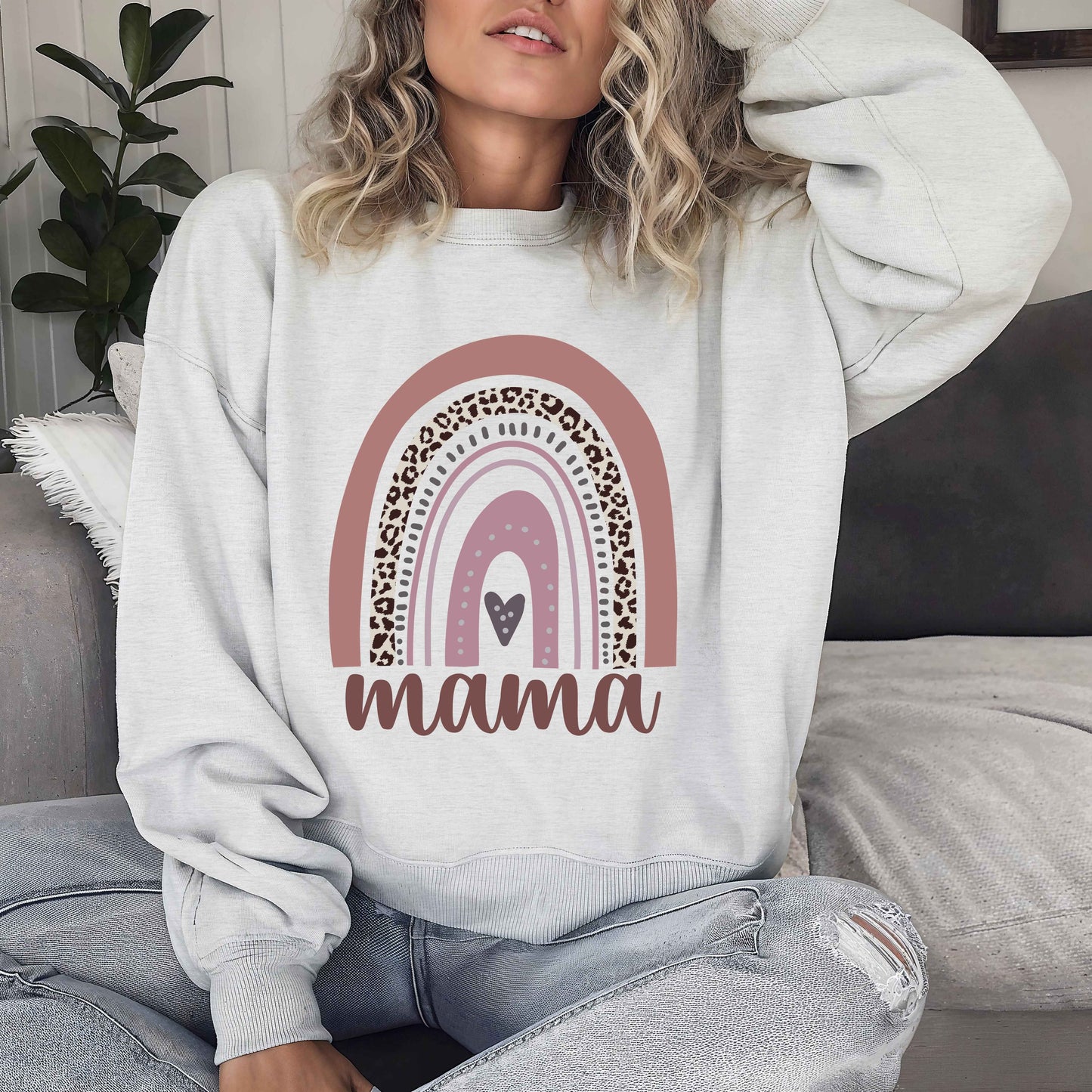 Mama Rainbow Sweatshirt | Leopard Rainbow Mama Crewneck | Cozy Mom Sweatshirt | Gildan 18000 | Gift for Moms & Mothers