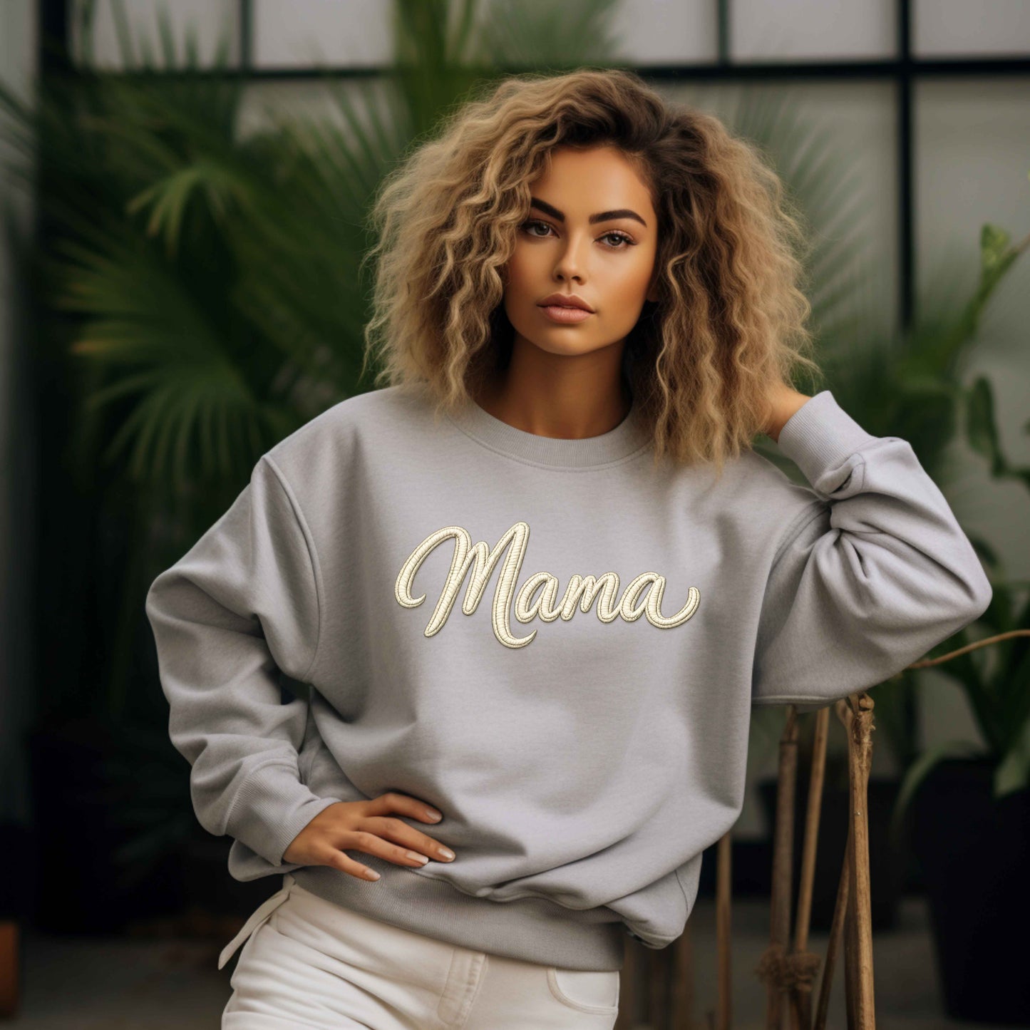 Mama Faux Embroidered Sweatshirt | Mama Script Crewneck | Cozy Mom Sweatshirt | Gildan 18000 | Embroidery Look Mama