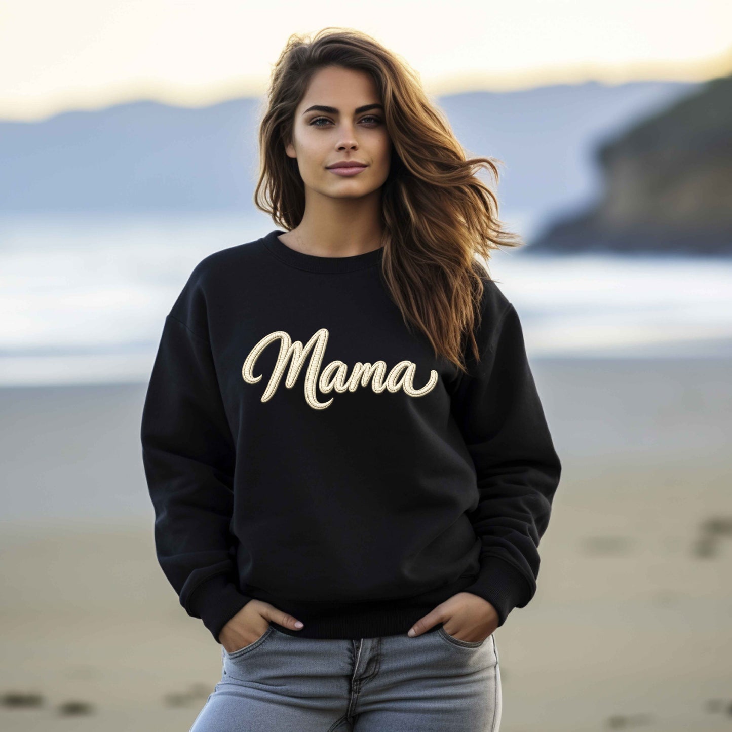 Mama Faux Embroidered Sweatshirt | Mama Script Crewneck | Cozy Mom Sweatshirt | Gildan 18000 | Embroidery Look Mama