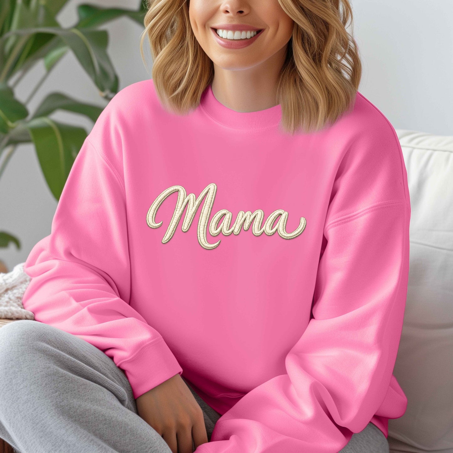 Mama Faux Embroidered Sweatshirt | Mama Script Crewneck | Cozy Mom Sweatshirt | Gildan 18000 | Embroidery Look Mama