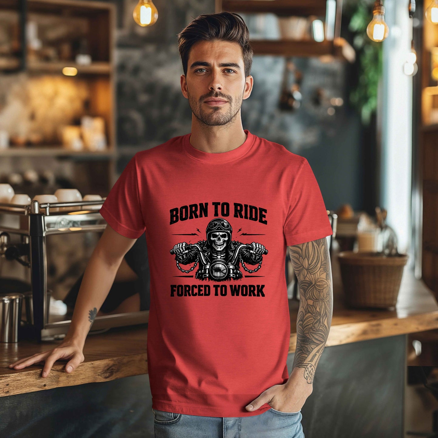 Born to Ride Forced to Work Shirt | Funny Biker T-Shirt for Men | Motorcycle Rider Tee | Bella Canvas 3001 | Gift for Bikers