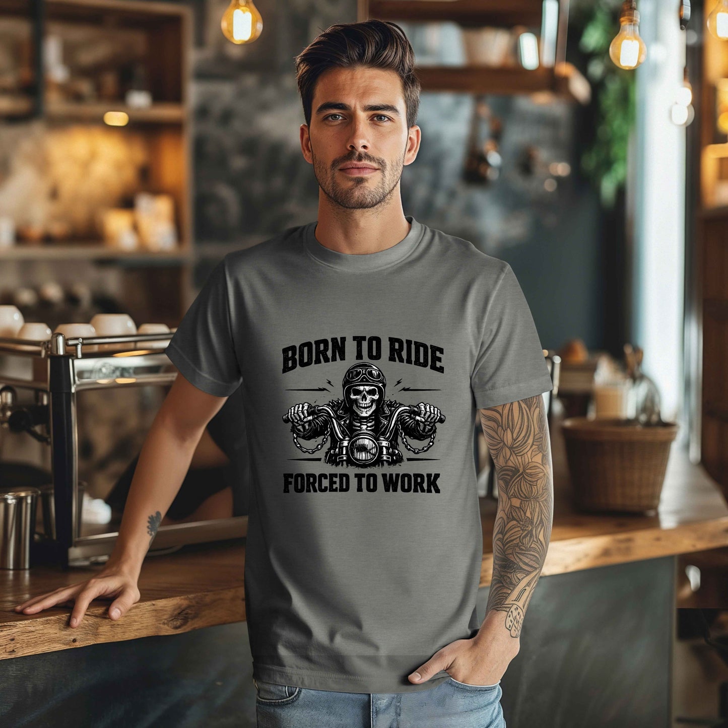 Born to Ride Forced to Work Shirt | Funny Biker T-Shirt for Men | Motorcycle Rider Tee | Bella Canvas 3001 | Gift for Bikers