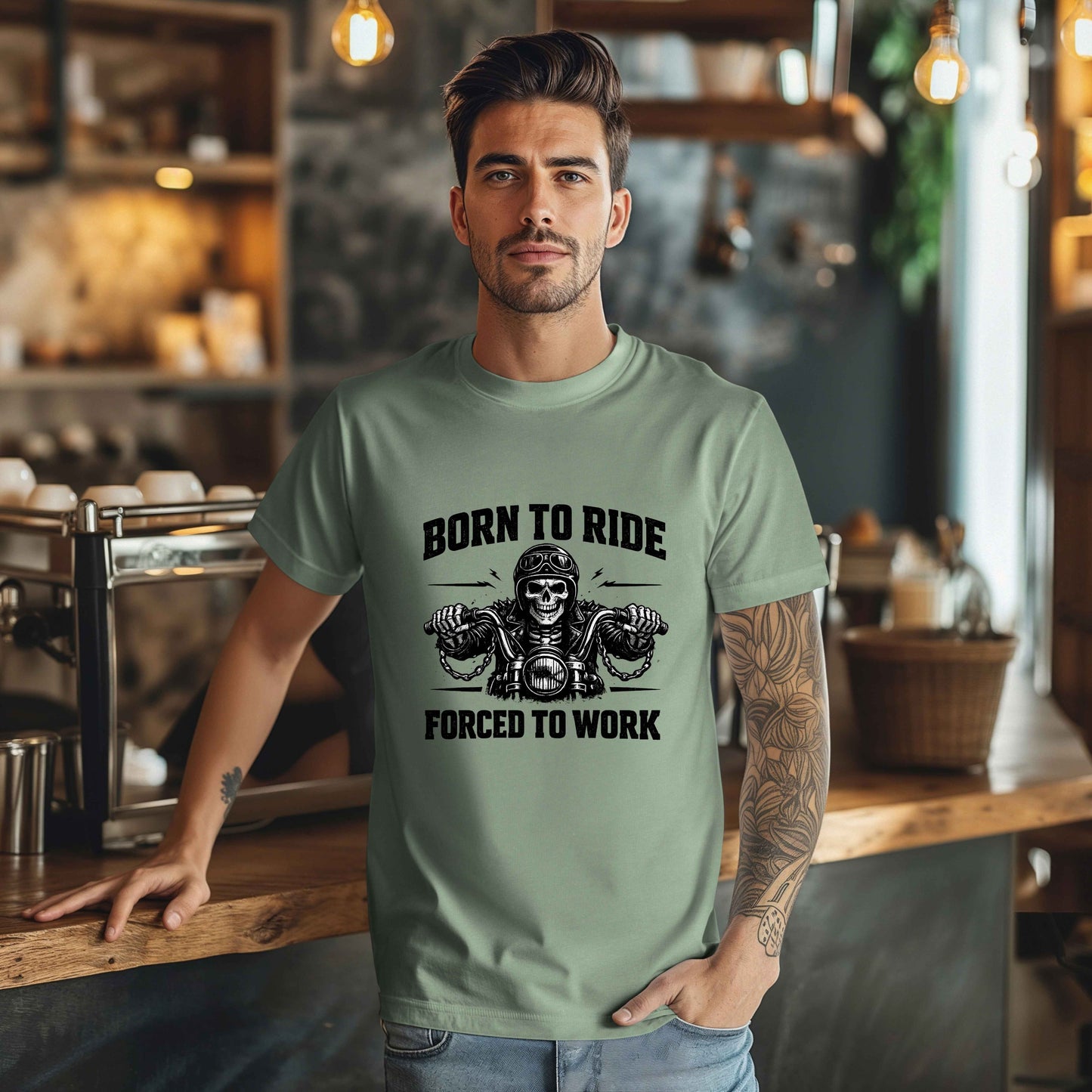 Born to Ride Forced to Work Shirt | Funny Biker T-Shirt for Men | Motorcycle Rider Tee | Bella Canvas 3001 | Gift for Bikers