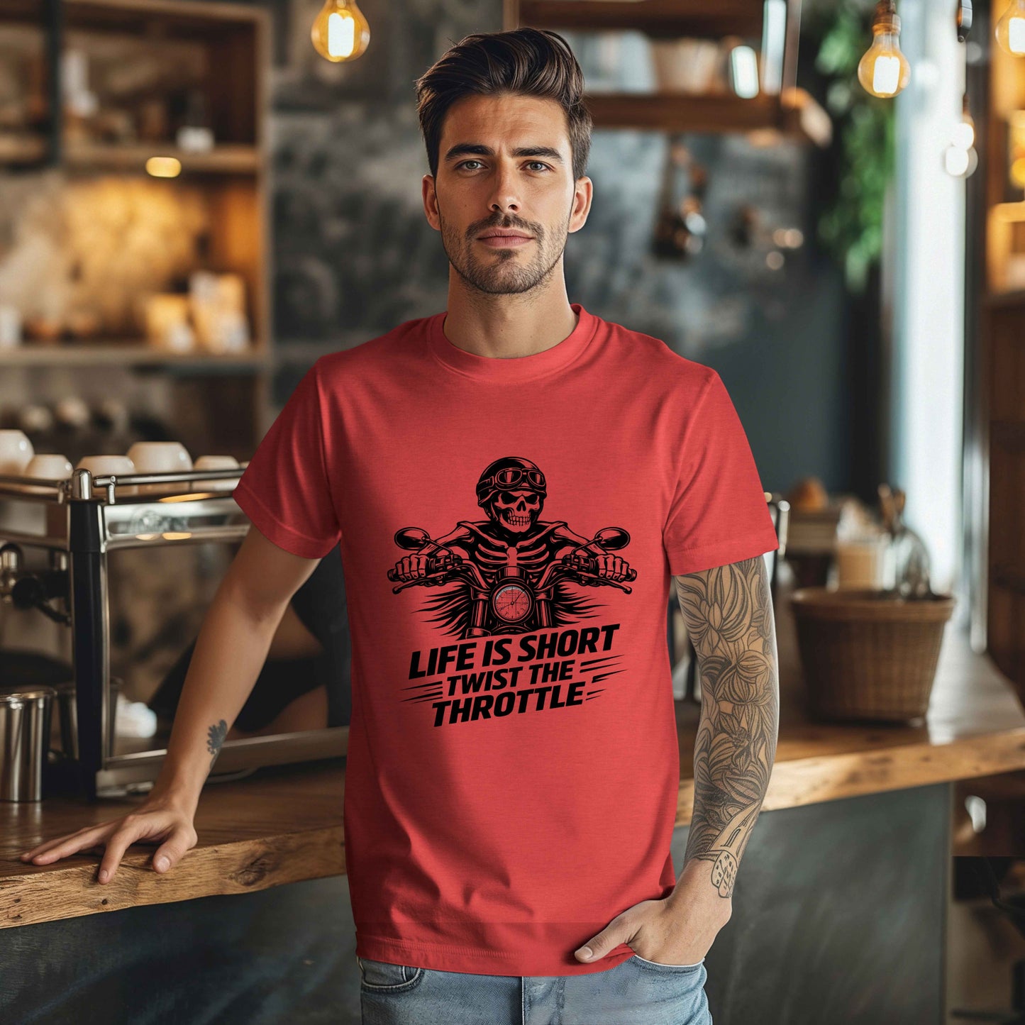 Life Is Short Twist the Throttle Shirt | Biker Skull Motorcycle T-Shirt | Mens Rider Tee | Bella Canvas 3001 | Gift for Bikers