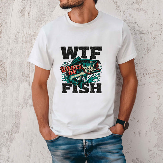 WTF Wheres the Fish Shirt | Funny Fishing T-Shirt | Fisherman Humor Tee | Bass Fishing Graphic Shirt | Gift for Fishermen & Anglers