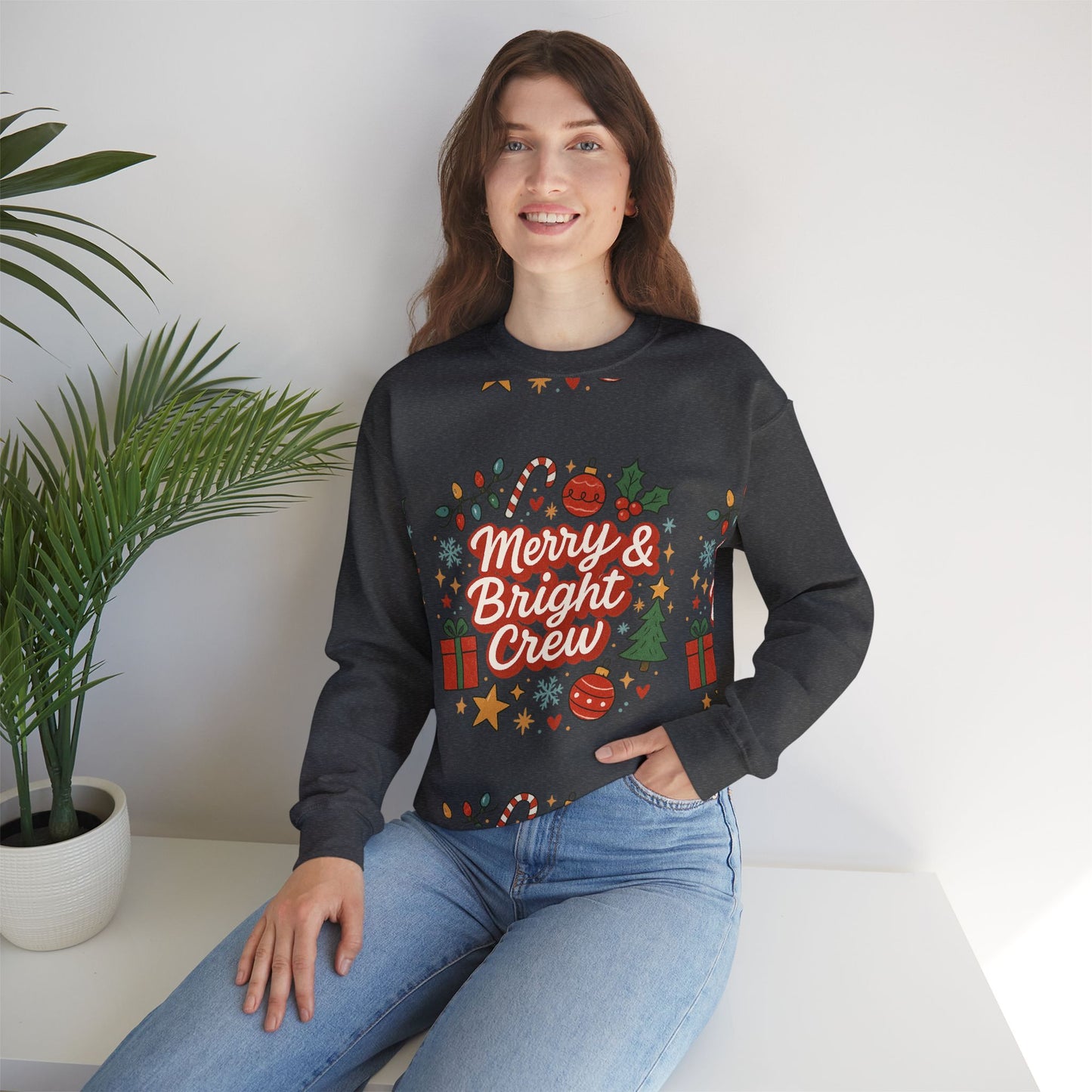 Merry & Bright Crew Sweatshirt | Christmas Crewneck | Matching Holiday Shirt | Family Christmas Sweater | Retro Festive Graphic Tee