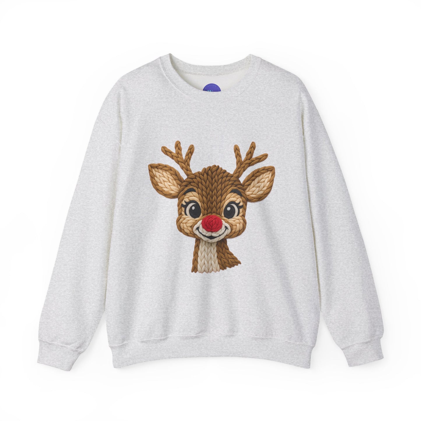 Reindeer Crewneck Sweatshirt, Faux Crochet Design for Christmas Fun, Holiday Parties, Unisex Pullover Jumper, Winter Sweater, Festive Top