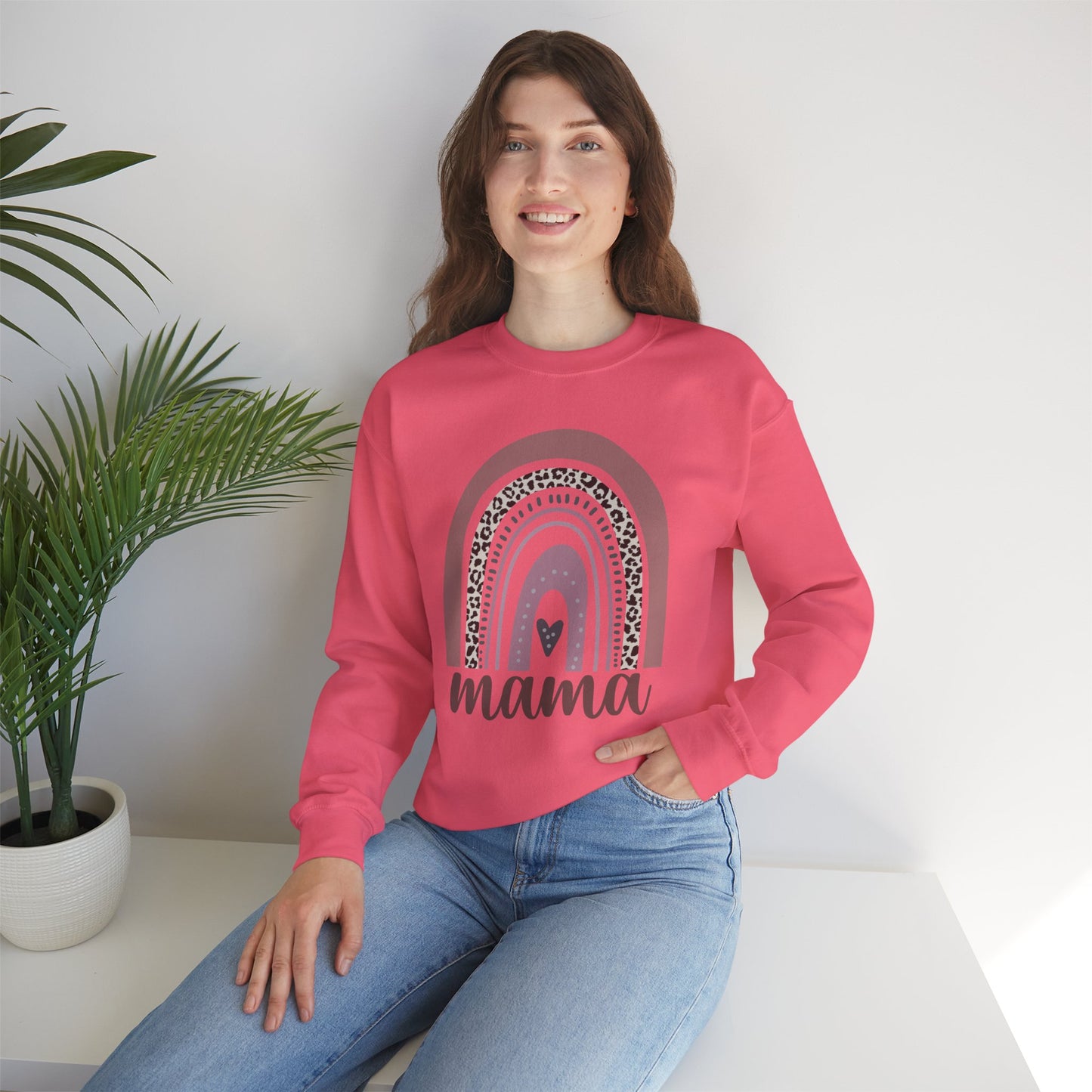 Mama Rainbow Sweatshirt | Leopard Rainbow Mama Crewneck | Cozy Mom Sweatshirt | Gildan 18000 | Gift for Moms & Mothers