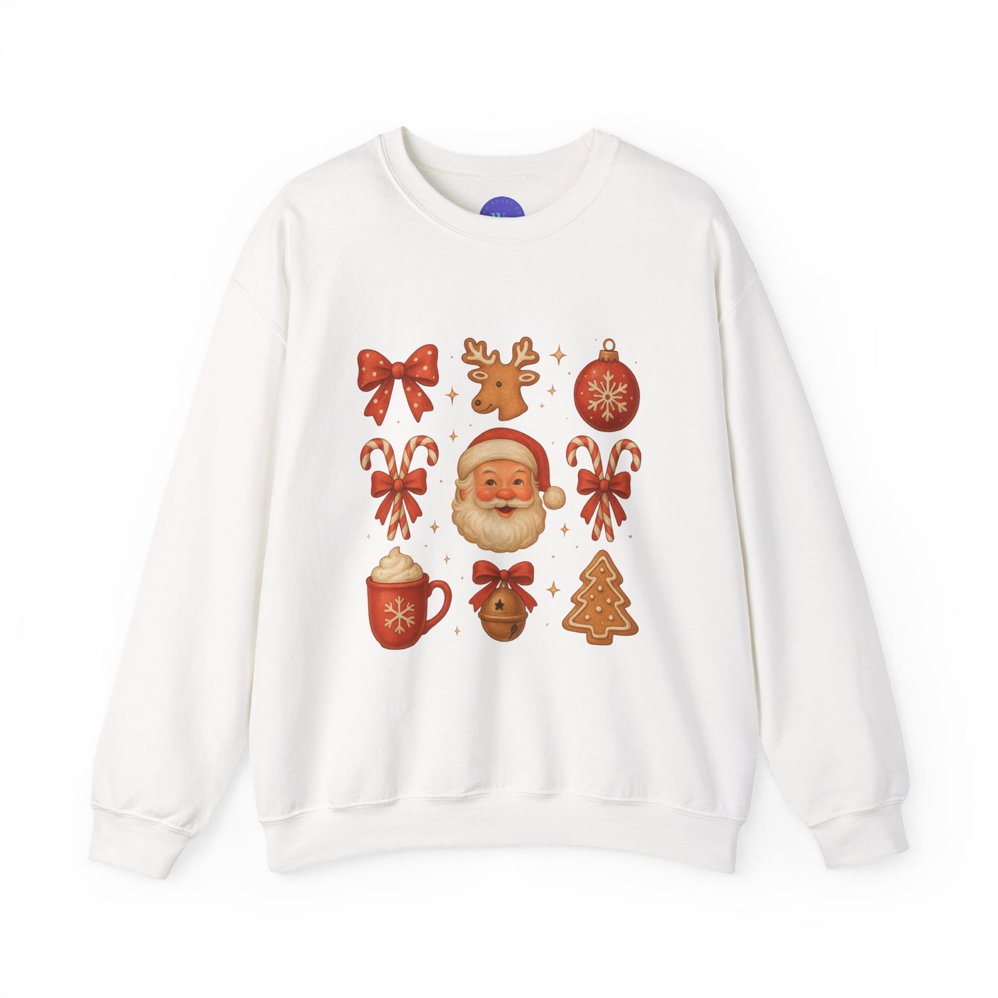 Vintage Santa Christmas Crewneck Sweatshirt for Women | Retro Holiday Cocoa Mug Gingerbread Candy Cane Sweatshirt | Cozy Xmas Gift