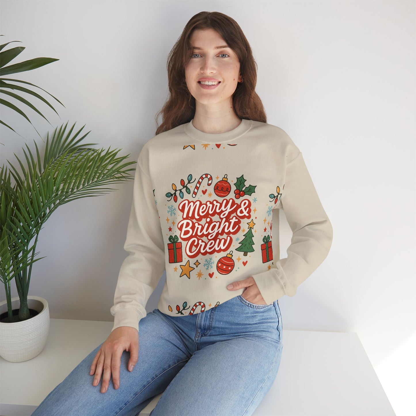Merry & Bright Crew Sweatshirt | Christmas Crewneck | Matching Holiday Shirt | Family Christmas Sweater | Retro Festive Graphic Tee