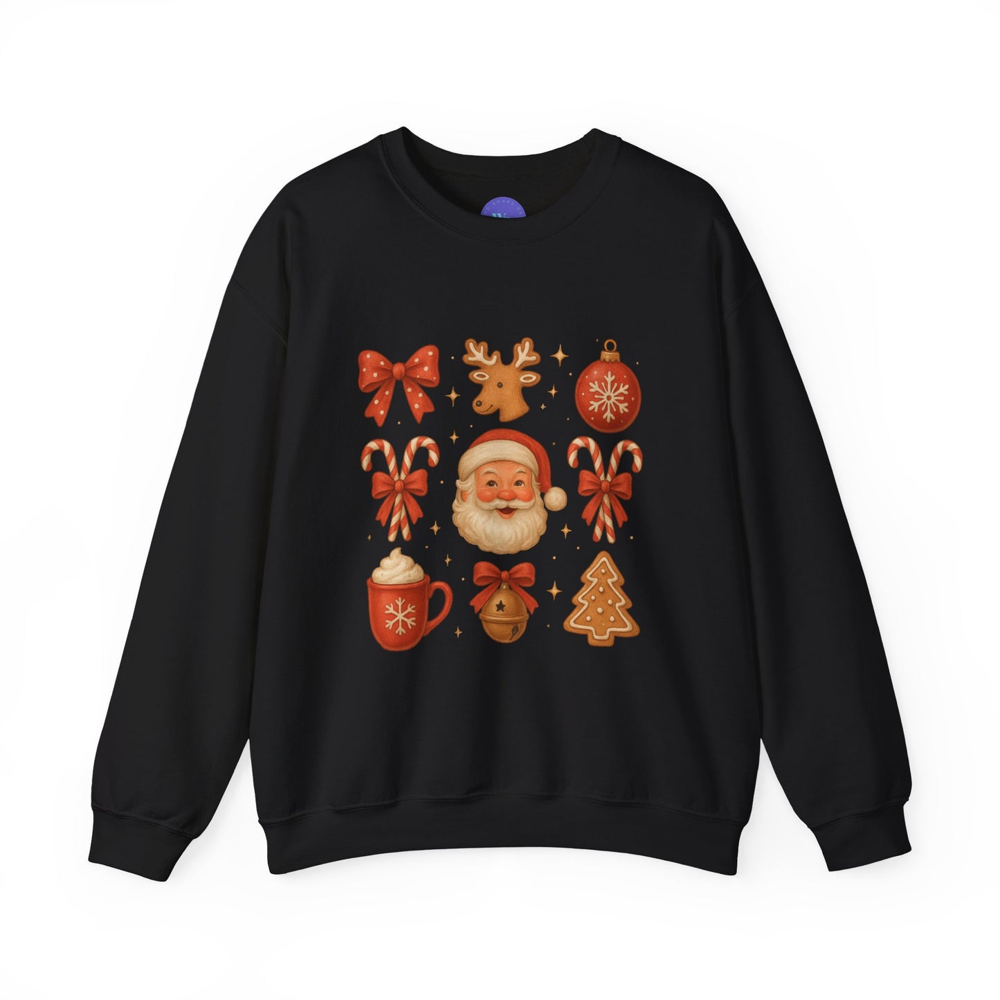 Vintage Santa Christmas Crewneck Sweatshirt for Women | Retro Holiday Cocoa Mug Gingerbread Candy Cane Sweatshirt | Cozy Xmas Gift