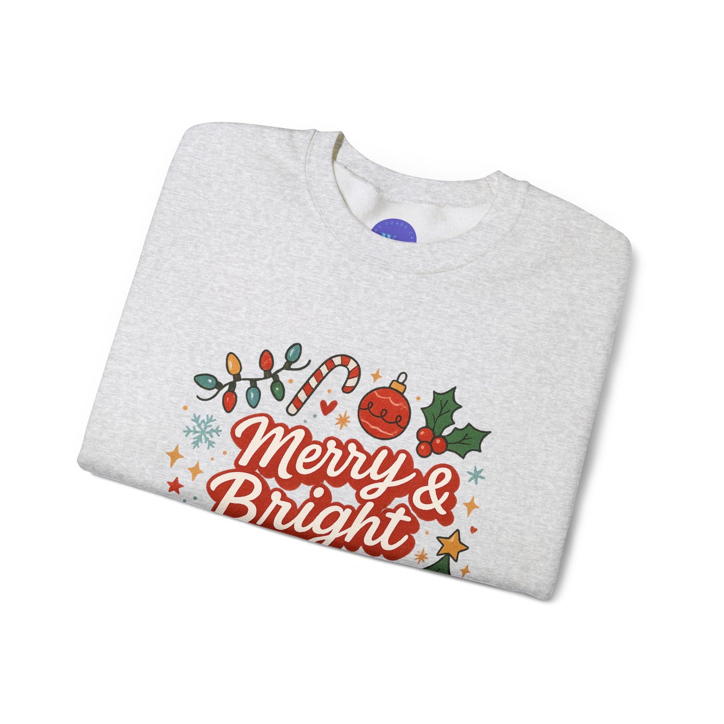 Merry & Bright Crew Sweatshirt | Christmas Crewneck | Matching Holiday Shirt | Family Christmas Sweater | Retro Festive Graphic Tee