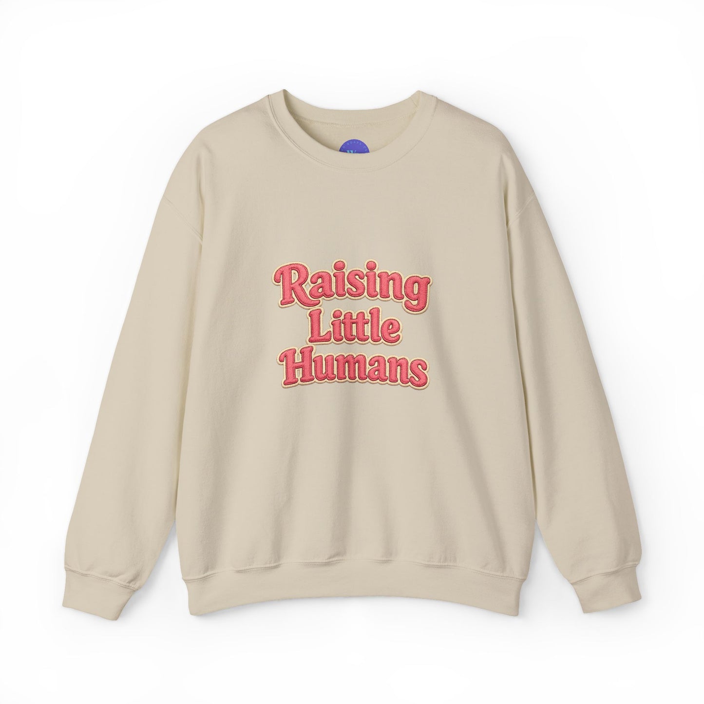 Raising Little Humans Sweatshirt | Faux Embroidered Mom Crewneck | Cozy Parent Sweatshirt | Gildan 18000 | Embroidery Look