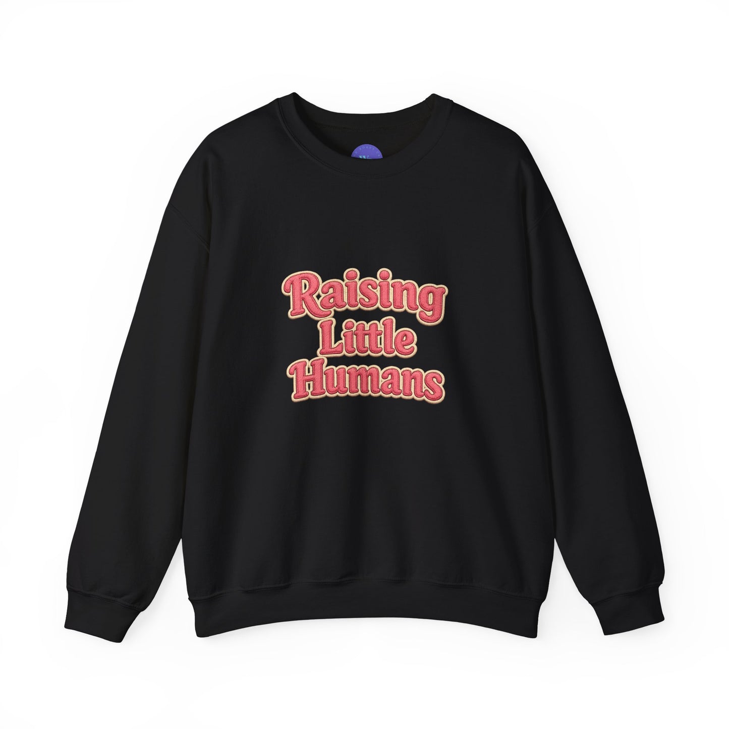 Raising Little Humans Sweatshirt | Faux Embroidered Mom Crewneck | Cozy Parent Sweatshirt | Gildan 18000 | Embroidery Look