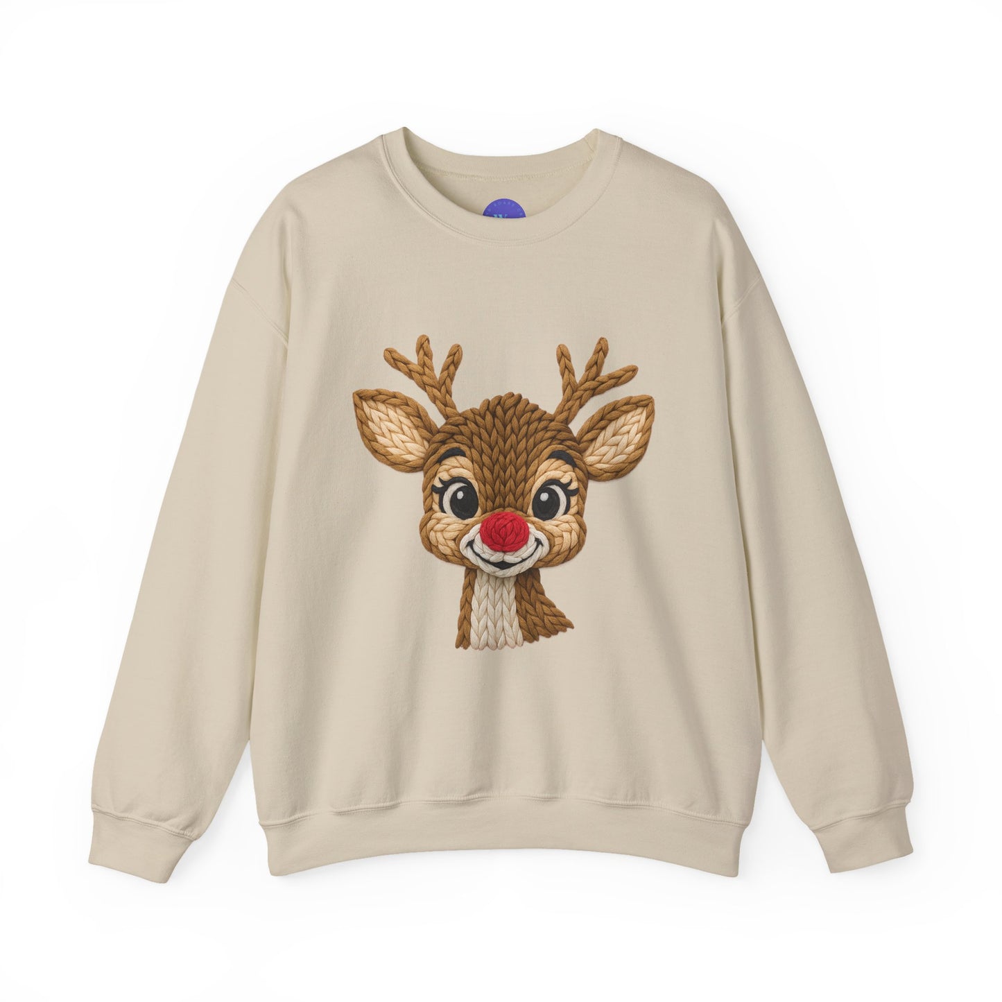 Reindeer Crewneck Sweatshirt, Faux Crochet Design for Christmas Fun, Holiday Parties, Unisex Pullover Jumper, Winter Sweater, Festive Top
