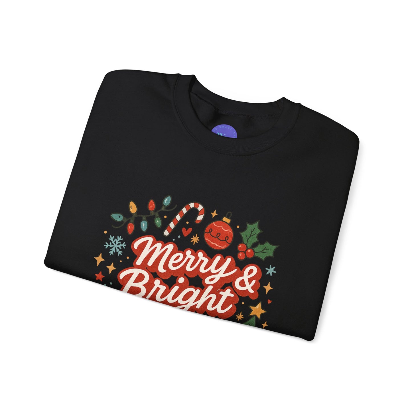 Merry & Bright Crew Sweatshirt | Christmas Crewneck | Matching Holiday Shirt | Family Christmas Sweater | Retro Festive Graphic Tee
