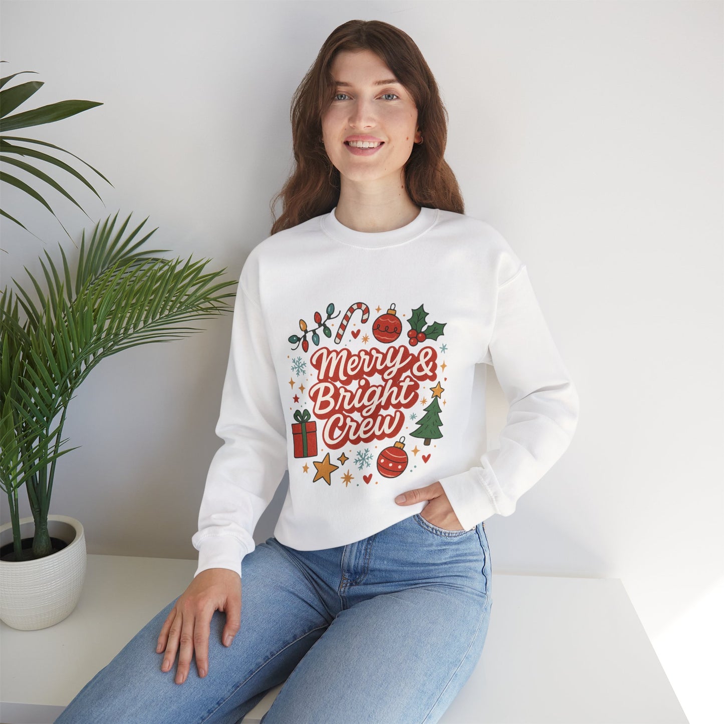 Merry & Bright Crew Sweatshirt | Christmas Crewneck | Matching Holiday Shirt | Family Christmas Sweater | Retro Festive Graphic Tee