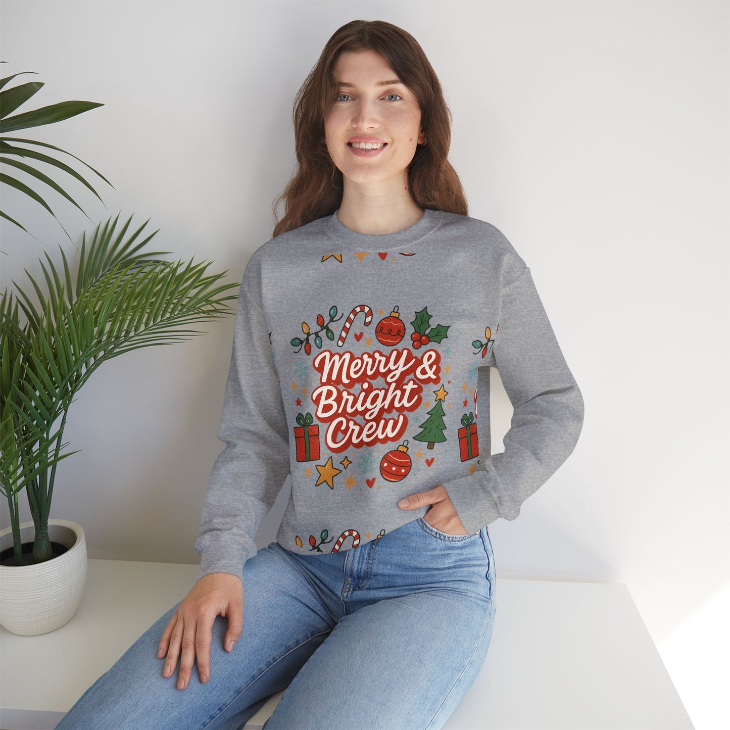 Merry & Bright Crew Sweatshirt | Christmas Crewneck | Matching Holiday Shirt | Family Christmas Sweater | Retro Festive Graphic Tee