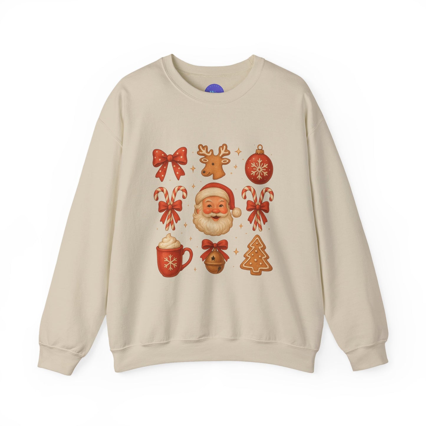 Vintage Santa Christmas Crewneck Sweatshirt for Women | Retro Holiday Cocoa Mug Gingerbread Candy Cane Sweatshirt | Cozy Xmas Gift